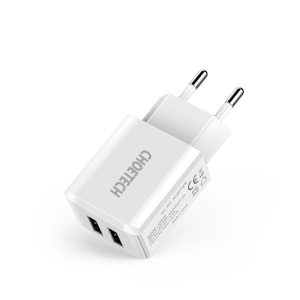 Wall Charger CHOETECH, 2*USB-A Ports, White