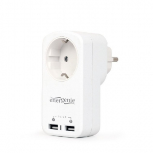  Universal USB charger, Out:CEE 7/4, 2 USB * 5V / 2.1A, In: Schuko CEE 7/4, White, EG-ACU2-01-W