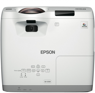 Projector Epson EB-535W; ShortThrow, LCD, WXGA, 3400Lum, 16000:1, LAN, 16W, White