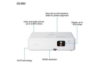 Projector Epson CO-W01; LCD, WXGA, 3000Lum, White