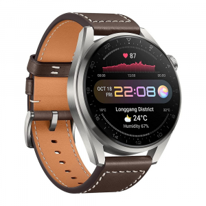 HUAWEI WATCH 3 Pro, Titanium Gray, Brown Leather Strap