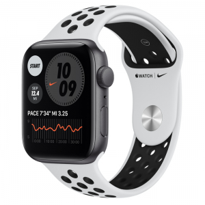 Apple Watch SE 44mm Aluminum Case with Pure Platinum/Black Nike SporttBand, MYYH2 GPS, Silver