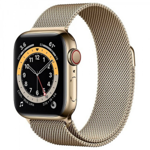 Apple Watch Series 6 GPS+ Cellular, 40mm,Stainless Steel  with Gold Milanese Loop M06W3 GPS, Gold
