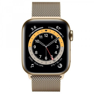 Apple Watch Series 6 GPS+ Cellular, 40mm,Stainless Steel  with Gold Milanese Loop M06W3 GPS, Gold