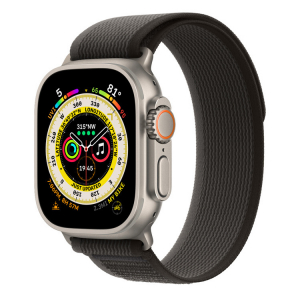 Apple Watch Ultra GPS + Cellular, 49mm Titanium Case with Black/Gray Trail Loop - M/L, MQFX3