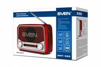 Speakers SVEN Tuner "SRP-525", Red, 3W, FM/AM/SW, USB, microSD, flashlight, battery