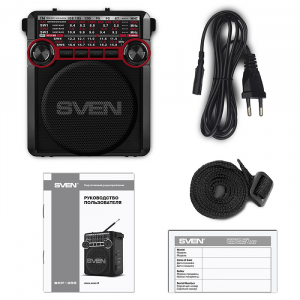 Speakers SVEN Tuner "SRP-355"  Black/Red, 3w, FM, USB, SD/microSD, flashlight