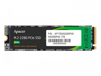 .M.2 NVMe SSD 1.0TB  Apacer  AS2280P4X [PCIe 3.0 x4, R/W:2100/1700MB/s, 530K/420K IOPS, 350TB,3DTLC]