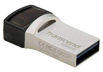  128GB USB3.1/Type-C Flash Drive  Transcend "JetFlash 890", Silver, Metal Case, OTG (R/W:130/30MB/s)