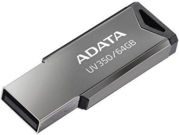  64GB USB3.1 Flash Drive ADATA "UV350", Silver, Metal Case, Slim Capless, Keychain (R/W:60/30MB/s)
