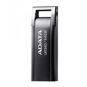  64GB USB3.1 Flash Drive ADATA "UR340", Black, Metal Case, Slim Capless, Keychain (R:Up to 100 MB/s)
