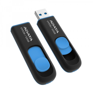  32GB USB3.1 Flash Drive ADATA "UV128", Black-Blue, Plastic, Slider (R/W:40/20MB/s)