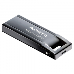128GB USB3.1 Flash Drive ADATA "UR340", Black, Metal Case, Slim Capless, Keychain (R:Up to 100 MB/s)