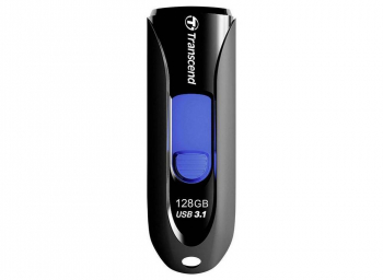 128GB  USB3.1 Flash Drive Transcend "JetFlash  790", Black-Blue, Slider (R/W:90/40MB/s)