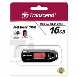  16GB USB2.0 Flash Drive Transcend "JetFlash  590", Black, Slider (R/W:18/6MB/s)