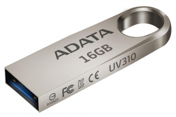  16GB USB3.1 Flash Drive ADATA "UV310", Silver, Metal Case, Slim Capless, Keychain (R/W:100/30MB/s)