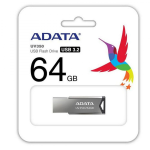  64GB USB3.1 Flash Drive ADATA "UV350", Silver, Metal Case, Slim Capless, Keychain (R/W:60/30MB/s)