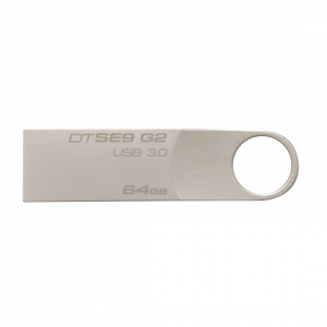  64GB USB3.1 Flash Drive Kingston DataTravaler "SE9 G2", Silver, Metal Case, Key Ring (DTSE9G2/64GB)