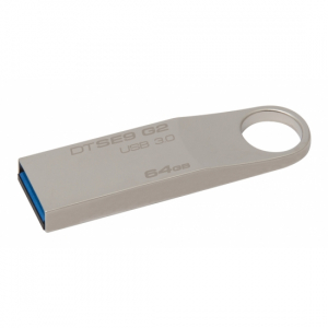  64GB USB3.1 Flash Drive Kingston DataTravaler "SE9 G2", Silver, Metal Case, Key Ring (DTSE9G2/64GB)