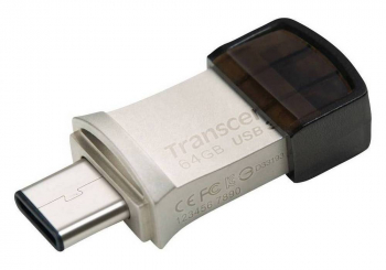   64GB USB3.1/Type-C Flash Drive  Transcend "JetFlash 890", Silver, Metal Case, OTG (R/W:90/30MB/s)