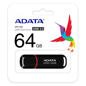  64GB USB3.1 Flash Drive ADATA "UV150", Black, Plastic, Classic Cap (R/W:80/20MB/s)