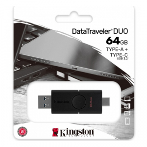  64GB USB3.2 Type-A/Type-C Flash Drive Kingston DataTraveler® Duo (DTDE/64GB), Black, Dual Slider