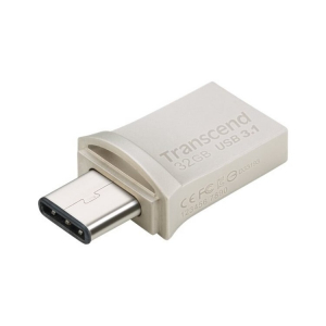   32GB USB3.1/Type-C Flash Drive  Transcend "JetFlash 890", Silver, Metal Case, OTG (R/W:90/25MB/s)