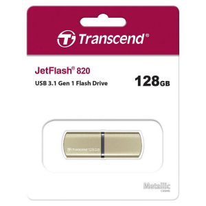 128GB  USB3.1 Flash Drive Transcend "JetFlash 820", Gold, Metal Case, Luxury Design (R/W:90/50MB/s)