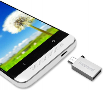   8GB USB2.0/Micro-USB Flash Drive Transcend "JetFlash 380", Silver, Metal Case, OTG (R/W:20/5MB/s)