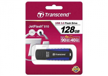 128GB  USB3.1 Flash Drive Transcend "JetFlash 810", Black-Blue, Rubber Case (R/W:90/45MB/s)