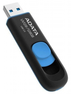 256GB  USB3.1 Flash Drive ADATA "UV128", Black-Blue, Plastic, Slider (R/W:90/40MB/s)