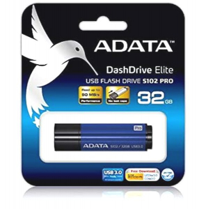  32GB USB3.1 Flash Drive ADATA "S102 Pro", Titanium-Blue, Aluminum, Classic Cap (R/W:90/25MB/s)