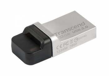  32GB USB3.1/Micro-USB Flash Drive Transcend "JetFlash 880",Silver, Metal Case, OTG (R/W:90/25MB/s)