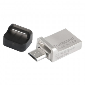  32GB USB3.1/Micro-USB Flash Drive Transcend "JetFlash 880",Silver, Metal Case, OTG (R/W:90/25MB/s)